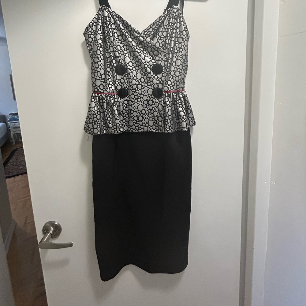 Tatyana Black and Silver Polka Dot Midi Dress